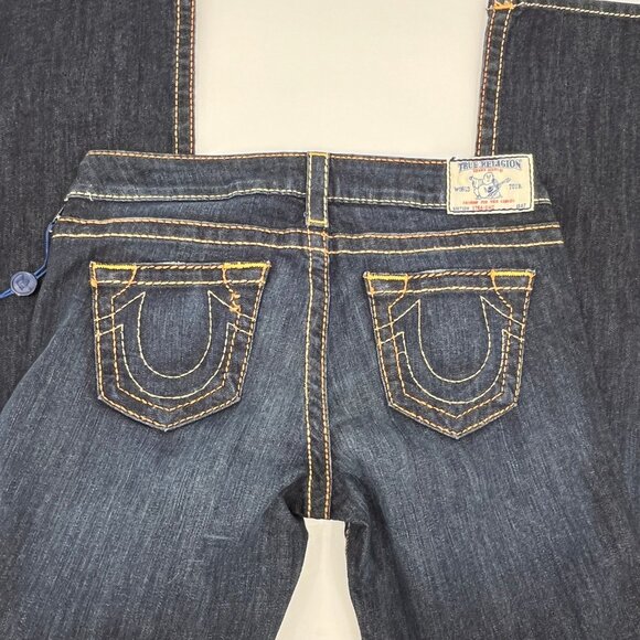 True Religion Straight Satin Big T Jeans Size 28 Dark Wash USA Made Low Rise - Picture 10 of 16